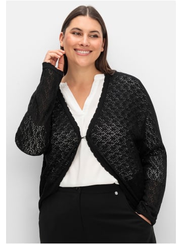 sheego Kurze Ajour-Strickjacke in schwarz
