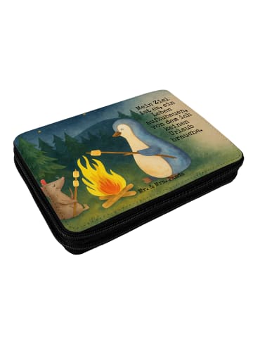 Mr. & Mrs. Panda Federmappe Pinguin Lagerfeuer Design mit Spruch in Weiß