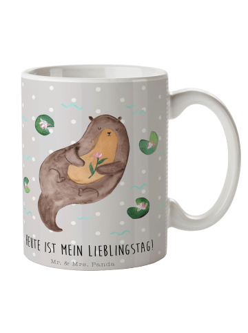 Mr. & Mrs. Panda Tasse Otter Seerose mit Spruch in Grau Pastell