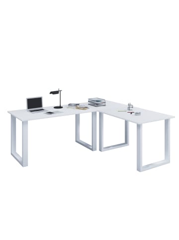 VCM U Schreibtisch Eckschreibtisch L Form 160x160x50 in Weiß / Weiß