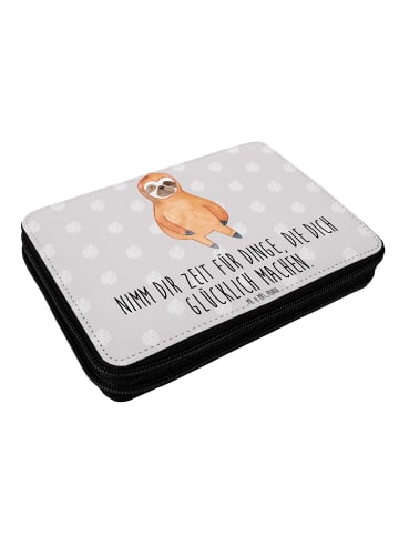 Mr. & Mrs. Panda Stifte Etui Faultier Zufrieden mit Spruch in Grau Pastell