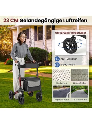 COSTWAY Rollator mit Luftbereifung in Rot
