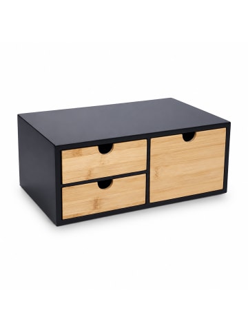 relaxdays Schubladenbox in Schwarz/ Natur - (B)33 x (H)13,5 x (T)21 cm