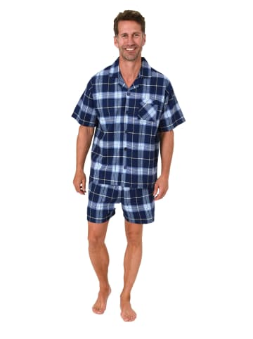 NORMANN Kurzarm Flanell Schlafanzug Shorty Pyjama kariert - 88116 in marine