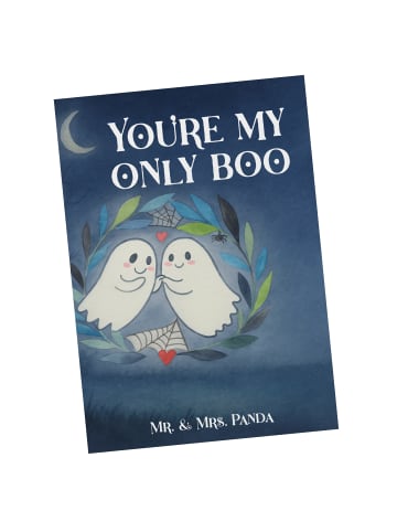 Mr. & Mrs. Panda Postkarte Gespenster Liebe Design mit Spruch in Weiß