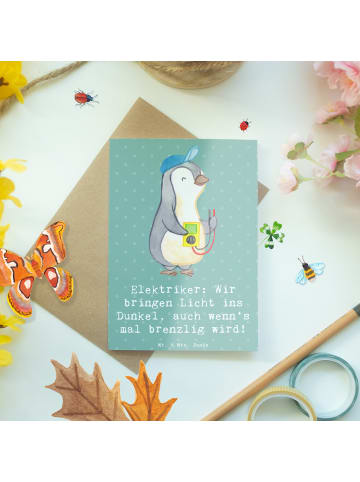 Mr. & Mrs. Panda Glückwunschkarte Elektriker Lichtbringer mit Sp... in Meeresbrise