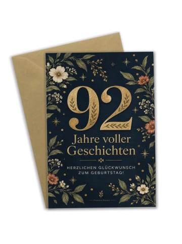 Mr. & Mrs. Panda Geburtstagskarte 92. Geburtstag Zahl elegant De... in Weiß