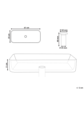 Beliani Waschbecken XERT in Weiß/Schwarz - (W) 61 x (H) 11 x (L) 35 cm