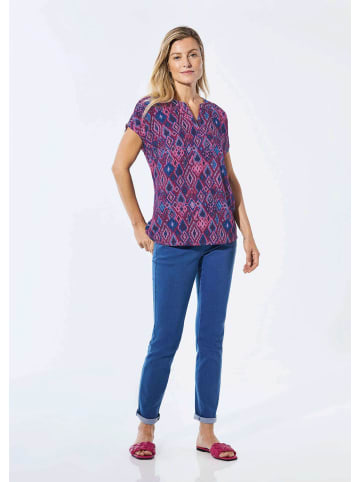 GOLDNER Bluse Bluse mit Tunika Ausschnitt in sangria / blau / gemustert