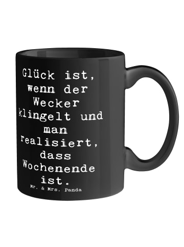 Mr. & Mrs. Panda Kaffeebecher Spruch Glück am Wochenende mit Spruch in Schwarz