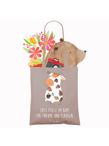 Mr. & Mrs. Panda Strandtasche Kuh mit Spruch in Braun Pastell