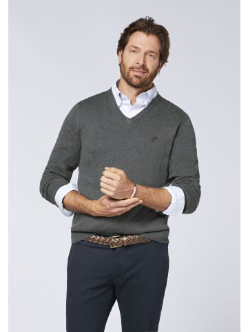 Polo Sylt Strickpullover mit V-Neck und Stickerei in Grau