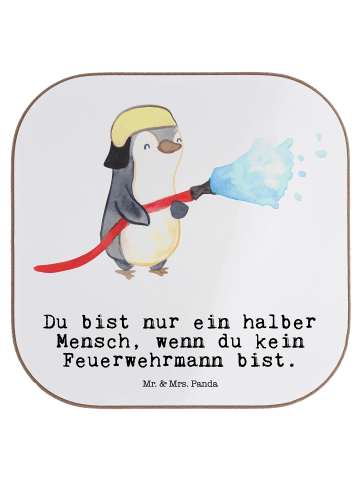 Mr. & Mrs. Panda Bierdeckel Feuerwehrmann Herz mit Spruch in Weiß