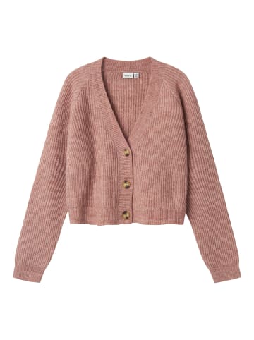 name it Rippstrick Cardigan mit V-Ausschnitt und Knopfleiste in Rosa