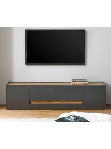 Furn.Design TV-Lowboard grau matt, Eiche Wotan 170 cm, TV Unterschrank mit viel Stauraum
