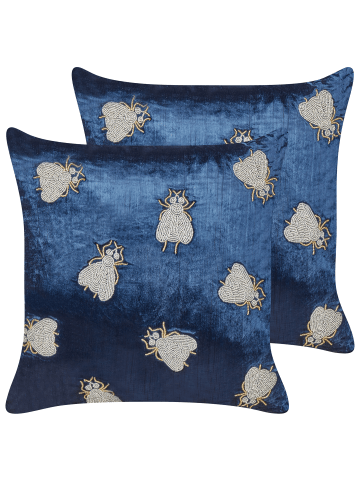 Beliani 2er-Set Dekokissen PENTAS in Blau/Silber