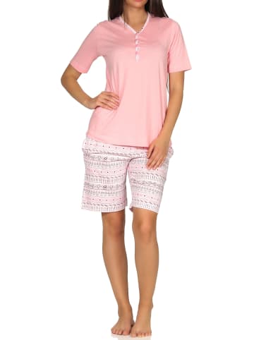 NORMANN kurzarm Schlafanzug Shorty Pyjama Ethnolook in rosa