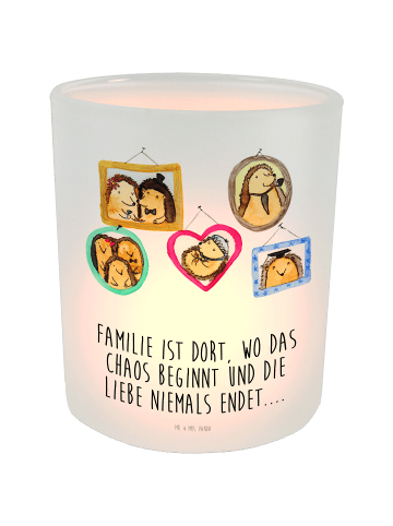 Mr. & Mrs. Panda Glas Windlicht Igel Familie mit Spruch in Transparent