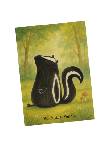 Mr. & Mrs. Panda Postkarte Stinktier Sitzen Design ohne Spruch in Weiß