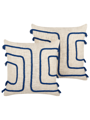 Beliani 2er-Set Dekokissen PLEIONE in Beige/Blau