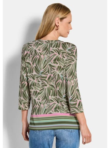 GOLDNER Jerseyshirt mit floralem Design in khaki / gemustert