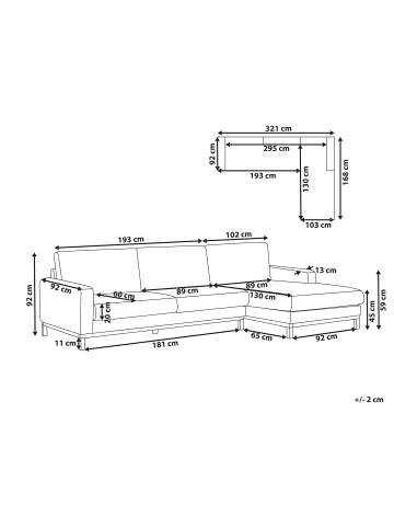Beliani Ecksofa SIGGARD in Grau/Braun - (W) 321 x (H) 92 x (L) 168 cm
