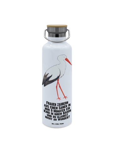 Mr. & Mrs. Panda große trinkflasche Storch mit Spruch in Weiß