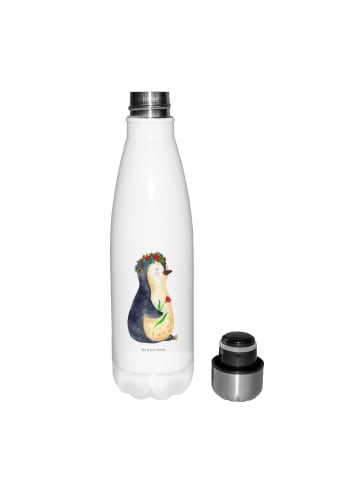 Mr. & Mrs. Panda Thermosflasche Pinguin Blumen ohne Spruch in Weiß