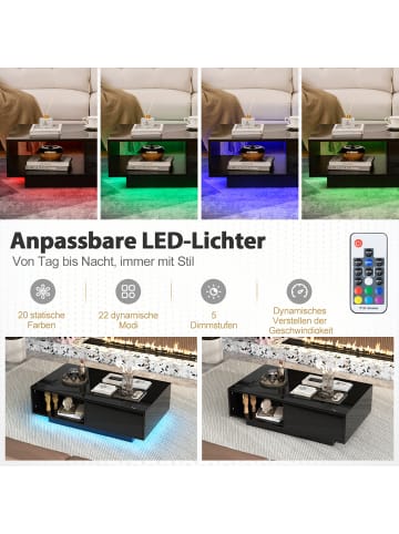 COSTWAY Couchtisch mit LED 95cm in Schwarz