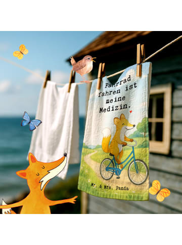 Mr. & Mrs. Panda Handtuch Fuchs Fahrrad fahren Design mit Spruch in Weiß