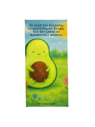 Mr. & Mrs. Panda Strandtuch Avocado Kern Design mit Spruch in Gelb Pastell