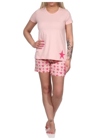 NORMANN Kurze Pyjama Shorty Schlafanzug SterneDess - 74615 in rosa