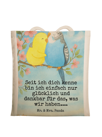 Mr. & Mrs. Panda Uni Tasche Wellensittich Liebe Design mit Spruch in Weiß