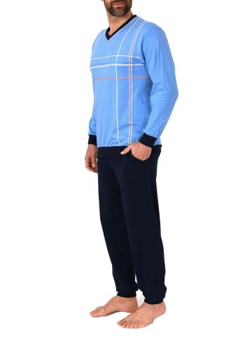NORMANN Pyjama Schlafanzug Bündchen und Vschnitt - 56309 in hellblau