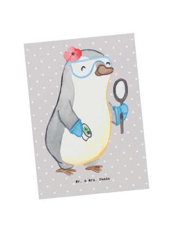 Mr. & Mrs. Panda Postkarte Biologin Herz ohne Spruch in Grau Pastell
