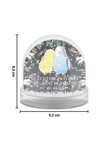 Mr. & Mrs. Panda Schneekugel Wellensittich Liebe mit Spruch in Kreidetafel