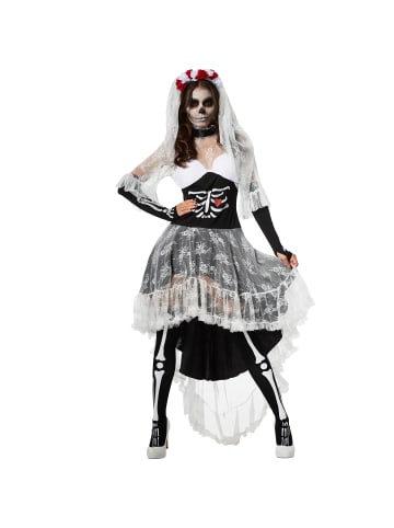 tectake Tailliertes Vokuhila-Kleid, schwarz/weiß