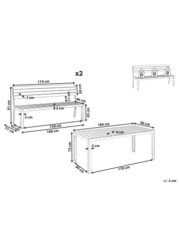 Beliani 3-tlg Gartentisch Set COMO in Beige/Weiß
