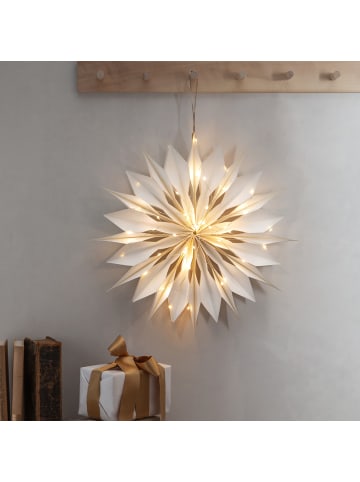 MARELIDA Papierstern MELLI hängend mit Drahtlichterkette D: 45cm in weiß