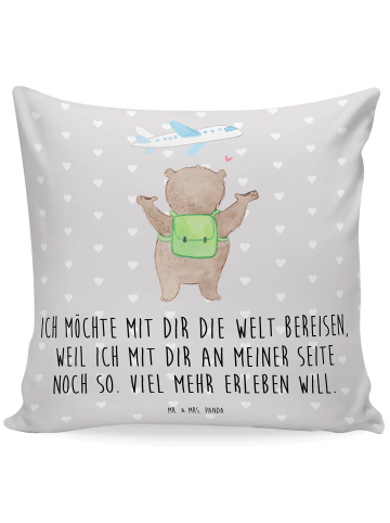 Mr. & Mrs. Panda Kissen Bär Flugzeug mit Spruch in Grau Pastell