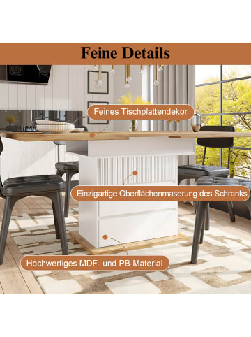 ABRIHOME Esstisch in Weiß Ausziehbar 110-140x80 cm Klappbar mit 3 Ablageebenen 