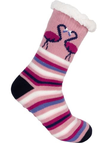 styleBREAKER ABS Kuschelsocken Streifen Flamingo in Mauve