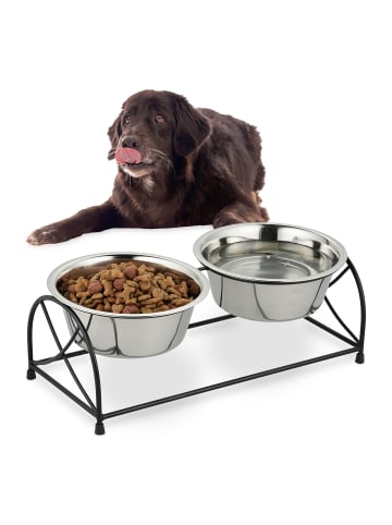 relaxdays Futterstation Hunde in Schwarz/Silber - (B)42,5 x (H)15,5 x (T)19,5 cm