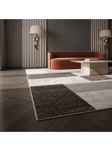 KADIMA DESIGN Teppich Kurzflor Waschbar Abstrakt-Karo DRAU Strapazierfähig in Braun