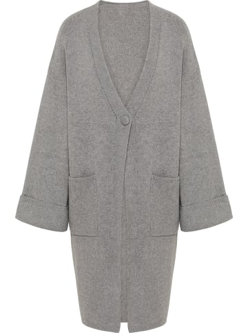 VINAJA Women Offener Strick Cardigan in Grau Melange