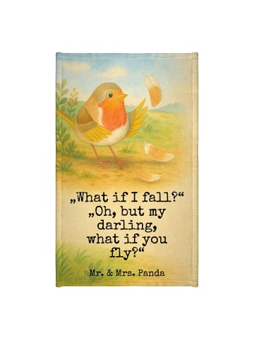 Mr. & Mrs. Panda Gästehandtuch Rotkehlchen Federn Design mit Spruch in Weiß