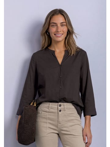 Street One 3/4-Arm Bluse mit Split Neck in Black Coffee