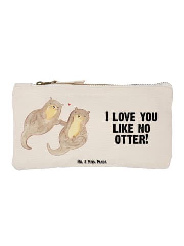 Mr. & Mrs. Panda Federtasche Otter Hände halten mit Spruch in Weiß