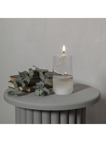 STAR Trading LED Kerze ,Flamme Float' im Glas, Ölkerzen-Optik, Gelkerze mit Docht,