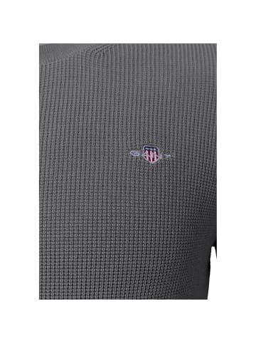 Gant Strickpullover Micro Textured Cotton C-Neck in dunkelgrau